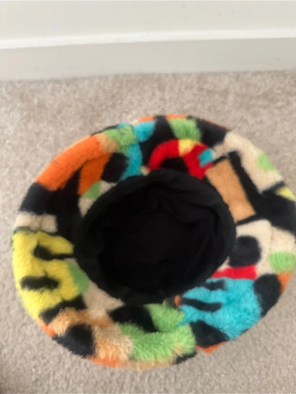 Faux Fur Multicolor Bucket Hat - Vibrant Rainbow Print